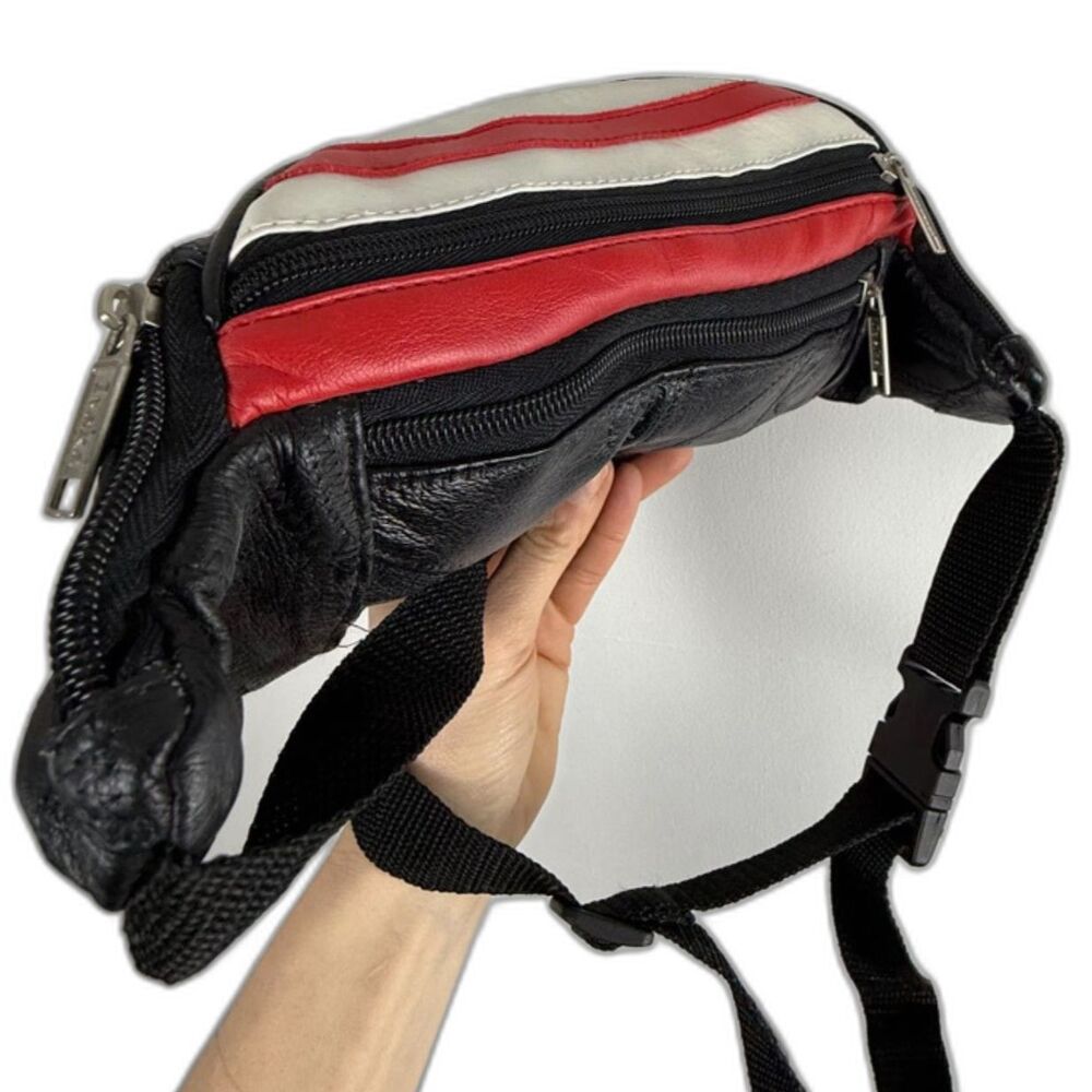 Vintage American Flag Leather Fanny Pack Belt Bag Red White Blue 90s - Picture 6 of 8